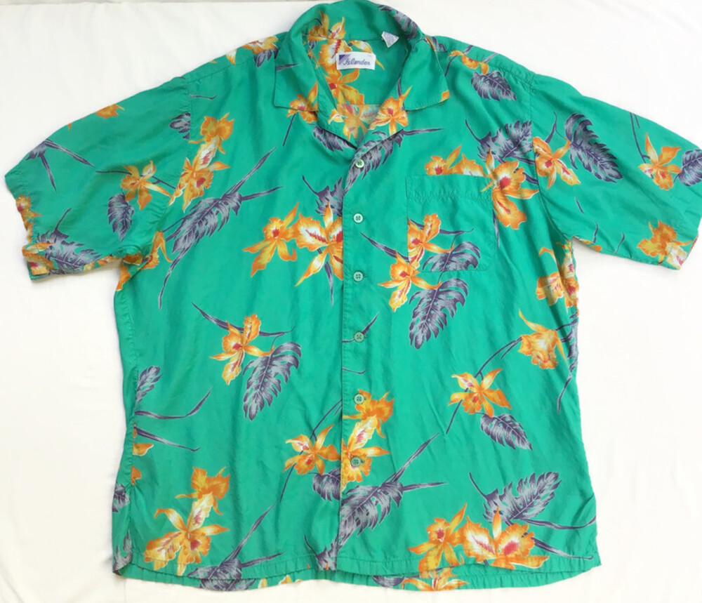 Islander Hawaiian Shirt Men's XL Vintage Tropical Floral Aloha Green Orange